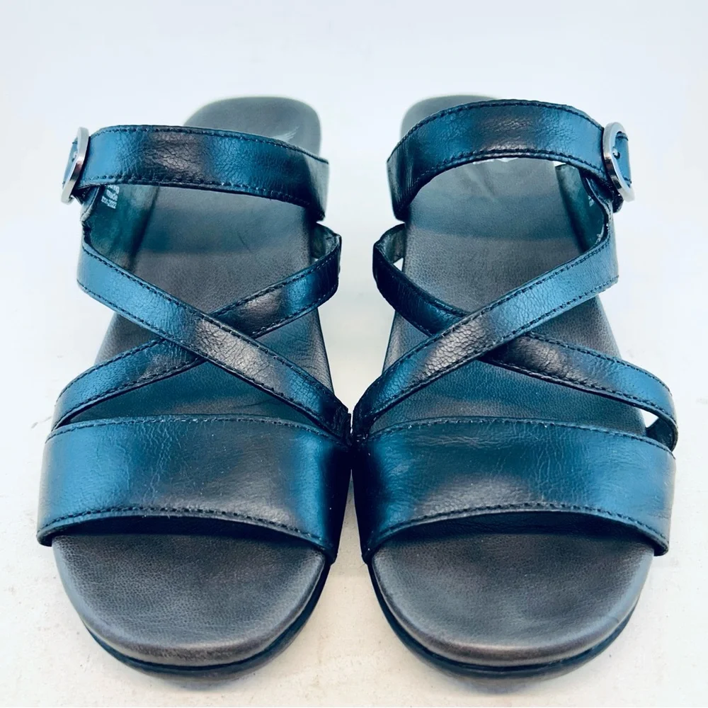 Dansko Black Leather Criss Cross Ana Wedge Sandals size 38 7.5 8 - Picture 2 of 11